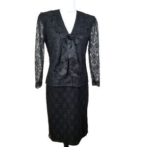 VTG 80s Gunne Sax Black Lace Jacket Skirt Suit M Whimsigoth Vamp Retro Pinup